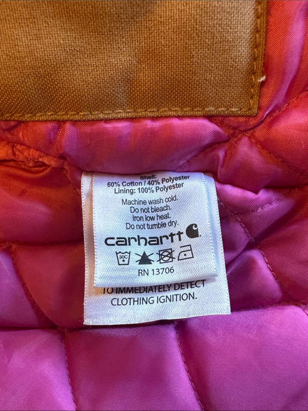 Carhartt Kids Brown Hooded Puffer Jacket with Pink Lining - Picture 7 of 8